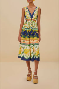 Amazon Garden Cream midi dress in linen - Green