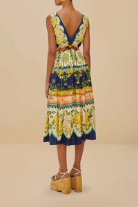 Amazon Garden Cream midi dress in linen - Green