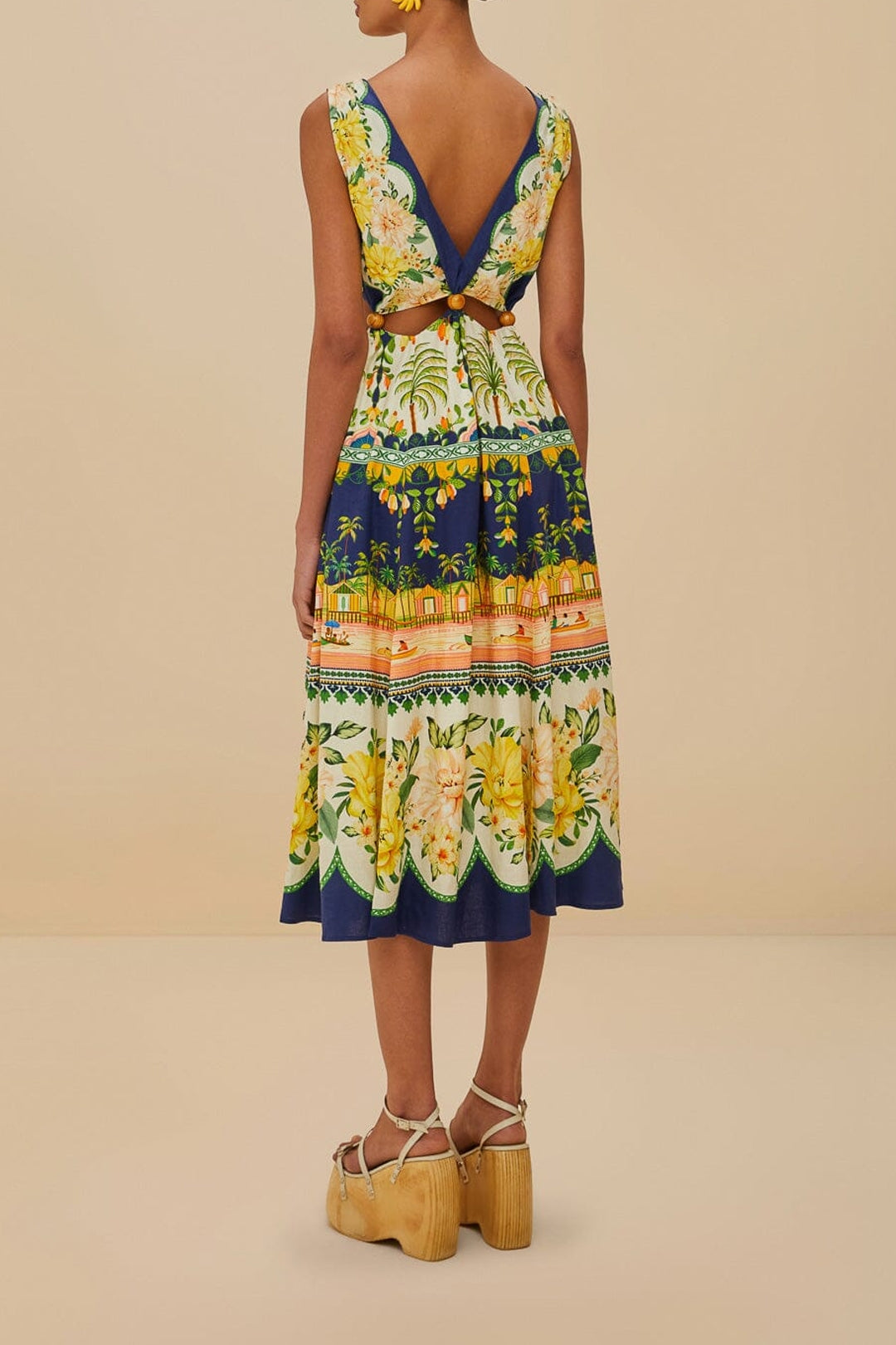 Amazon Garden Cream midi dress in linen - Green