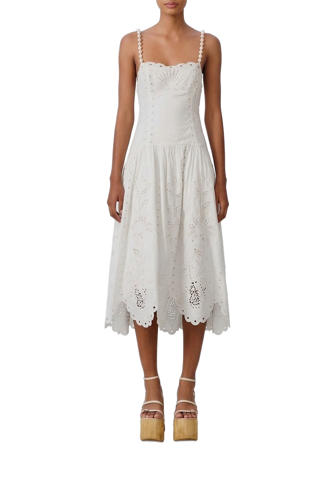 Richilieu midi dress in linen - White