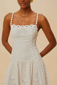 Richilieu midi dress in linen - White