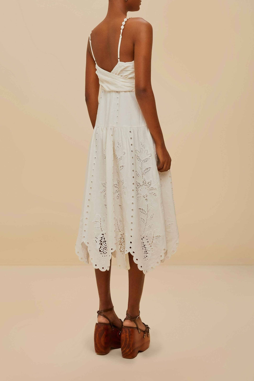 Richilieu midi dress in linen - White