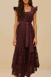 Pineapple Guipure midi dress - Brown