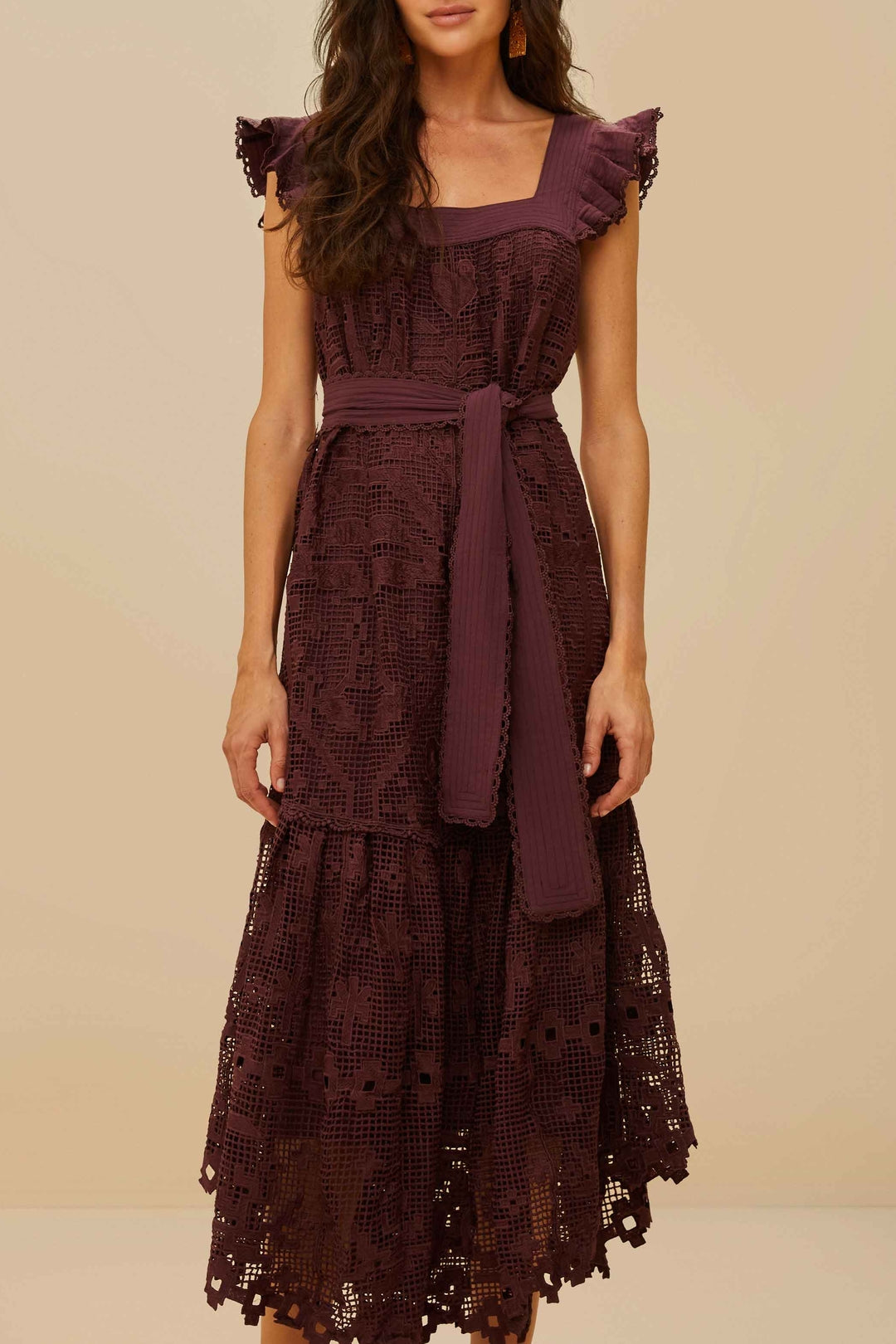 Pineapple Guipure midi dress - Brown