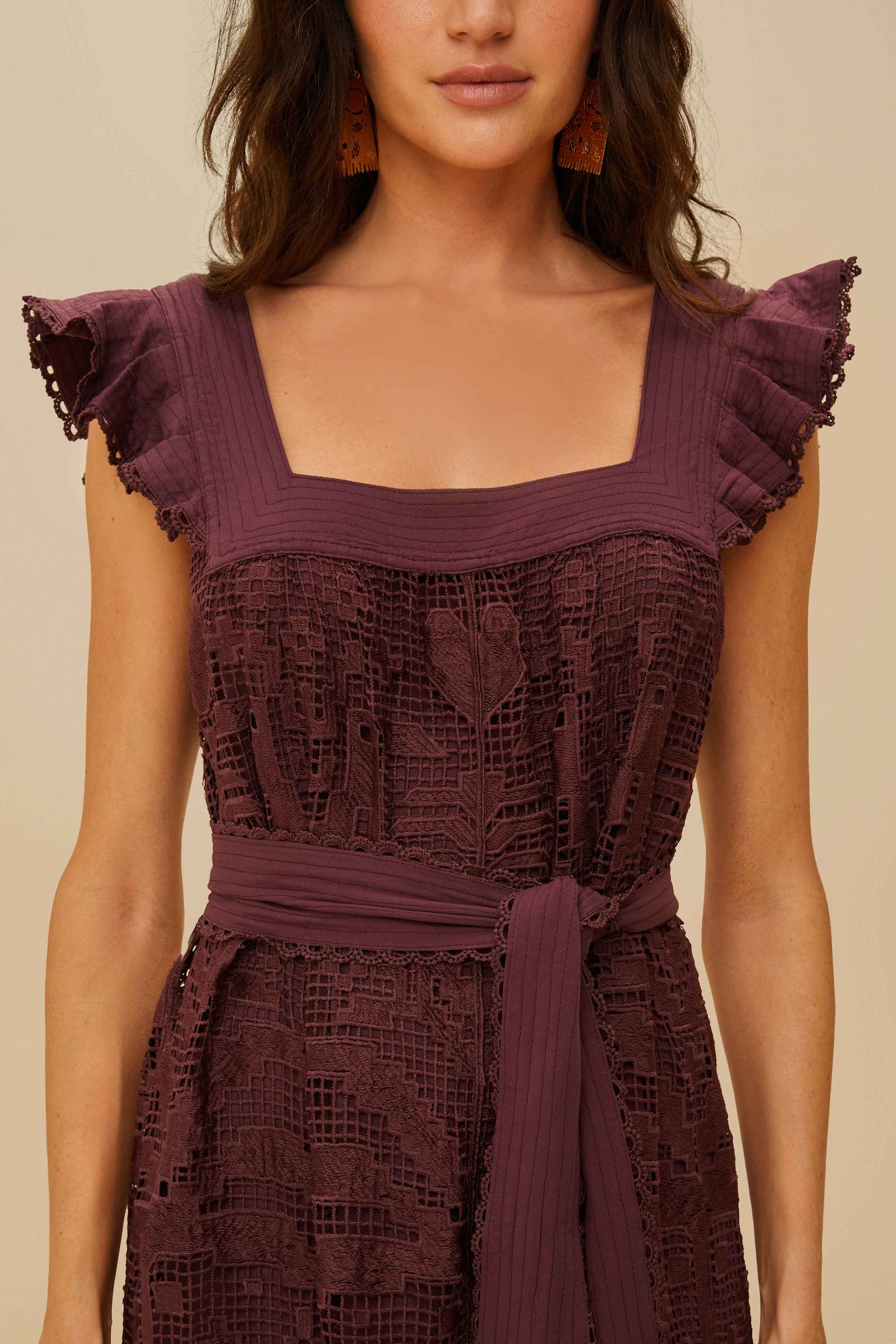 Pineapple Guipure midi dress - Brown