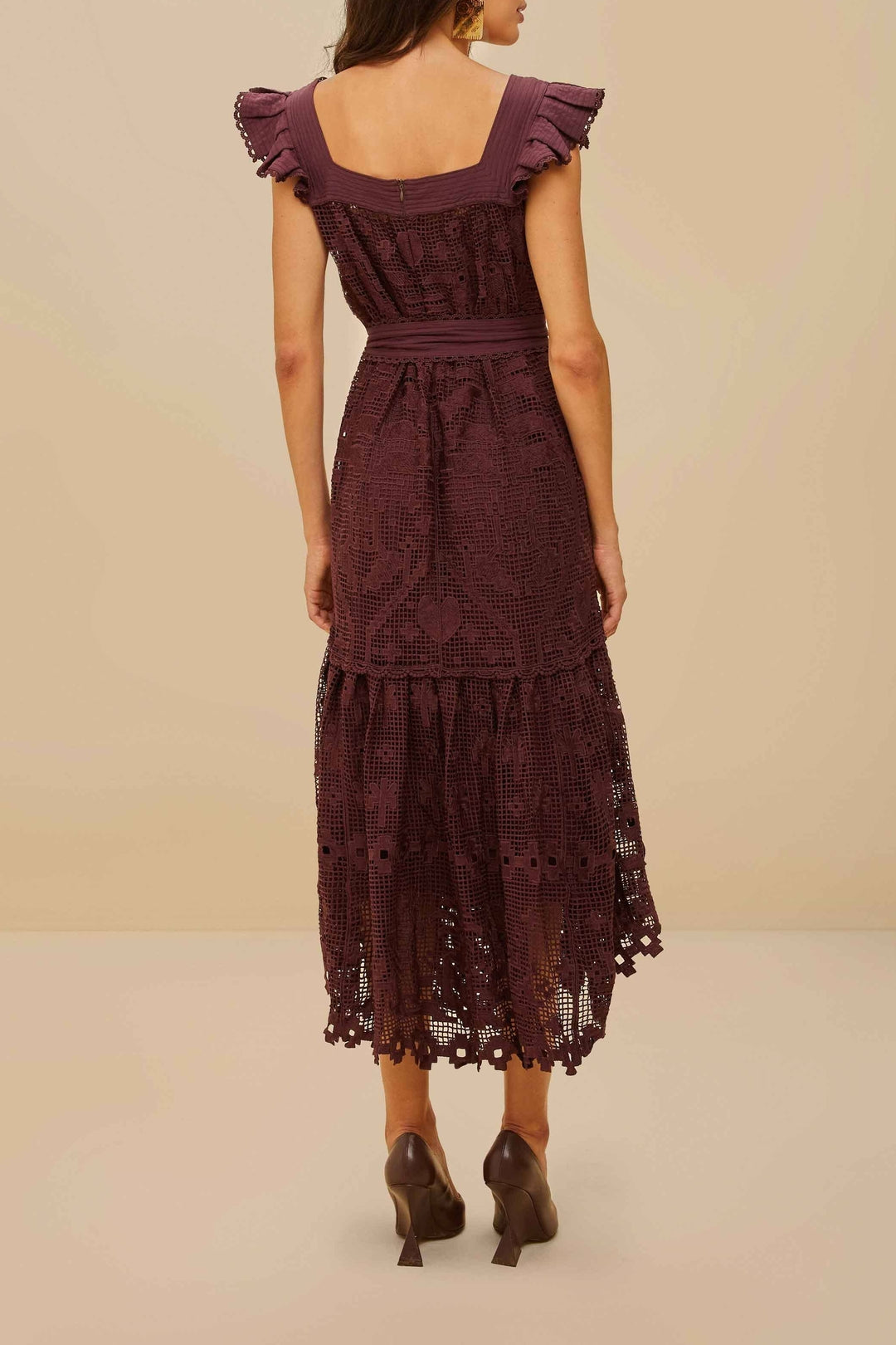 Pineapple Guipure midi dress - Brown