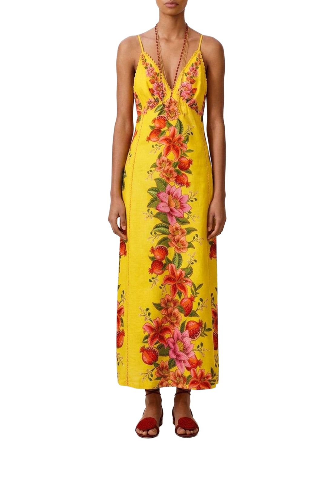 Robe longue Summer Fruit en lin - Jaune