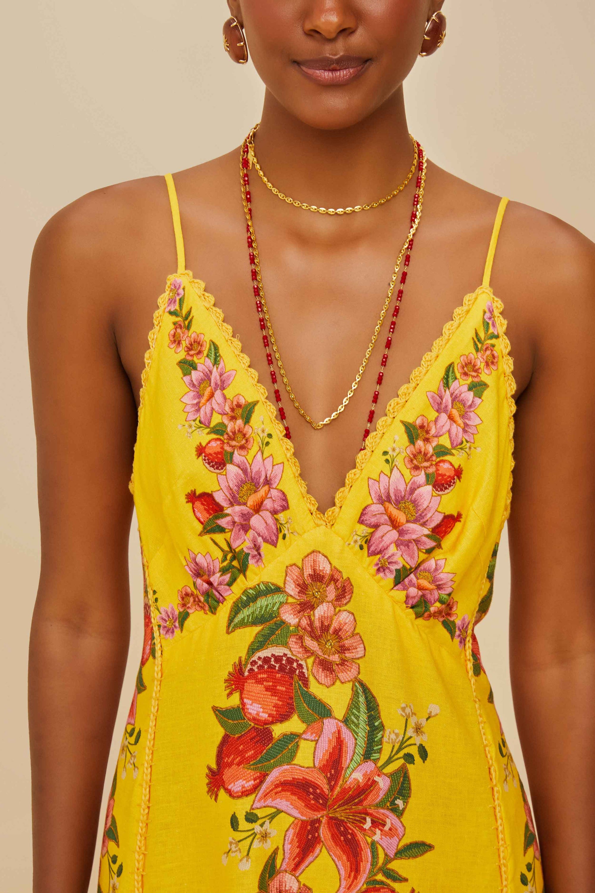 Robe longue Summer Fruit en lin - Jaune