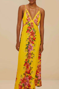 Robe longue Summer Fruit en lin - Jaune
