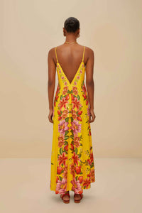 Robe longue Summer Fruit en lin - Jaune