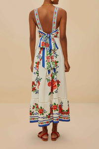 Robe longue Flower Tapestry en lin - Bleu
