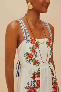 Robe longue Flower Tapestry en lin - Bleu