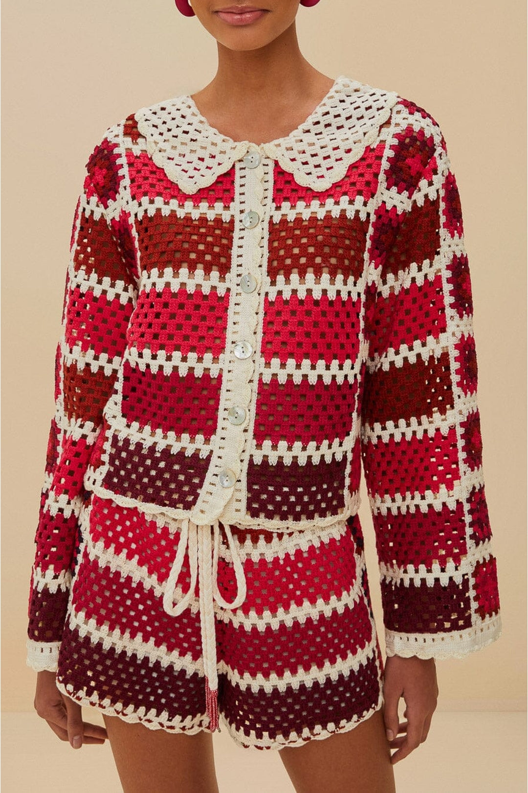 Tiles crochet cardigan - Red