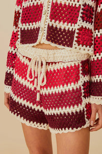 Colourful crochet shorts - Red