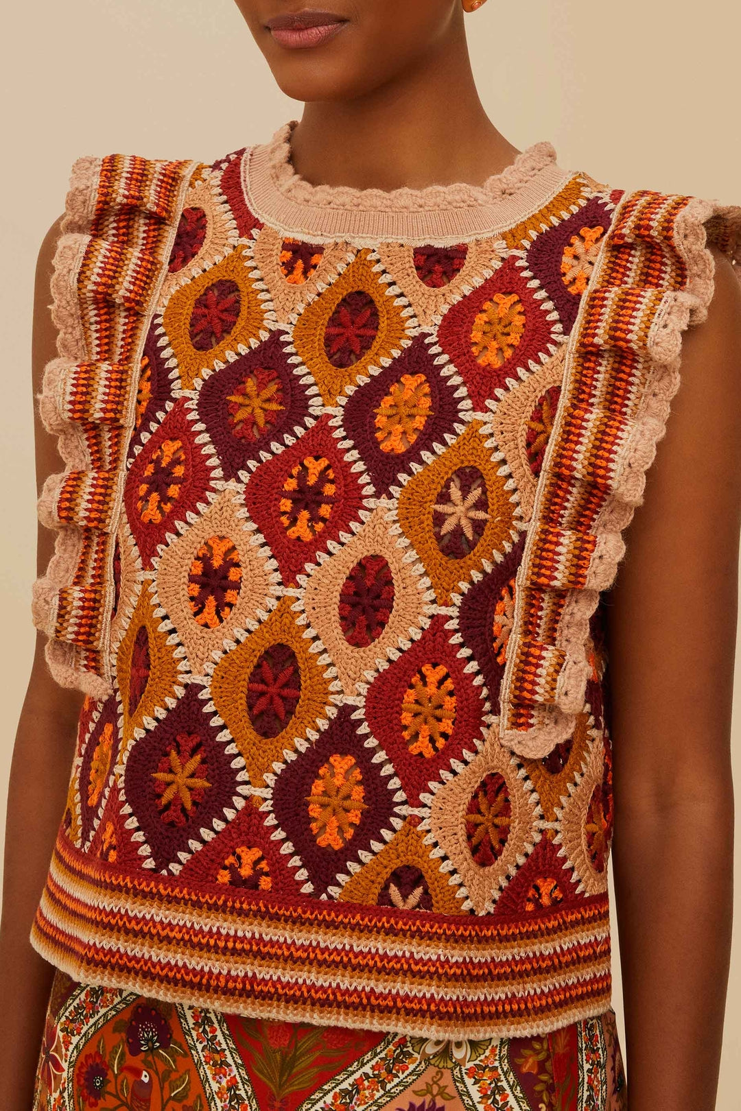 Top sans manches en crochet - Camel