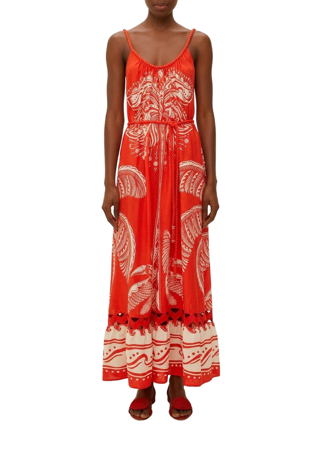 Majestic Coconut Tree long dress in linen - Red