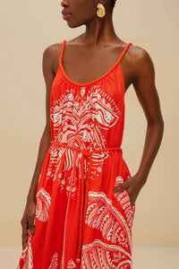 Majestic Coconut Tree long dress in linen - Red