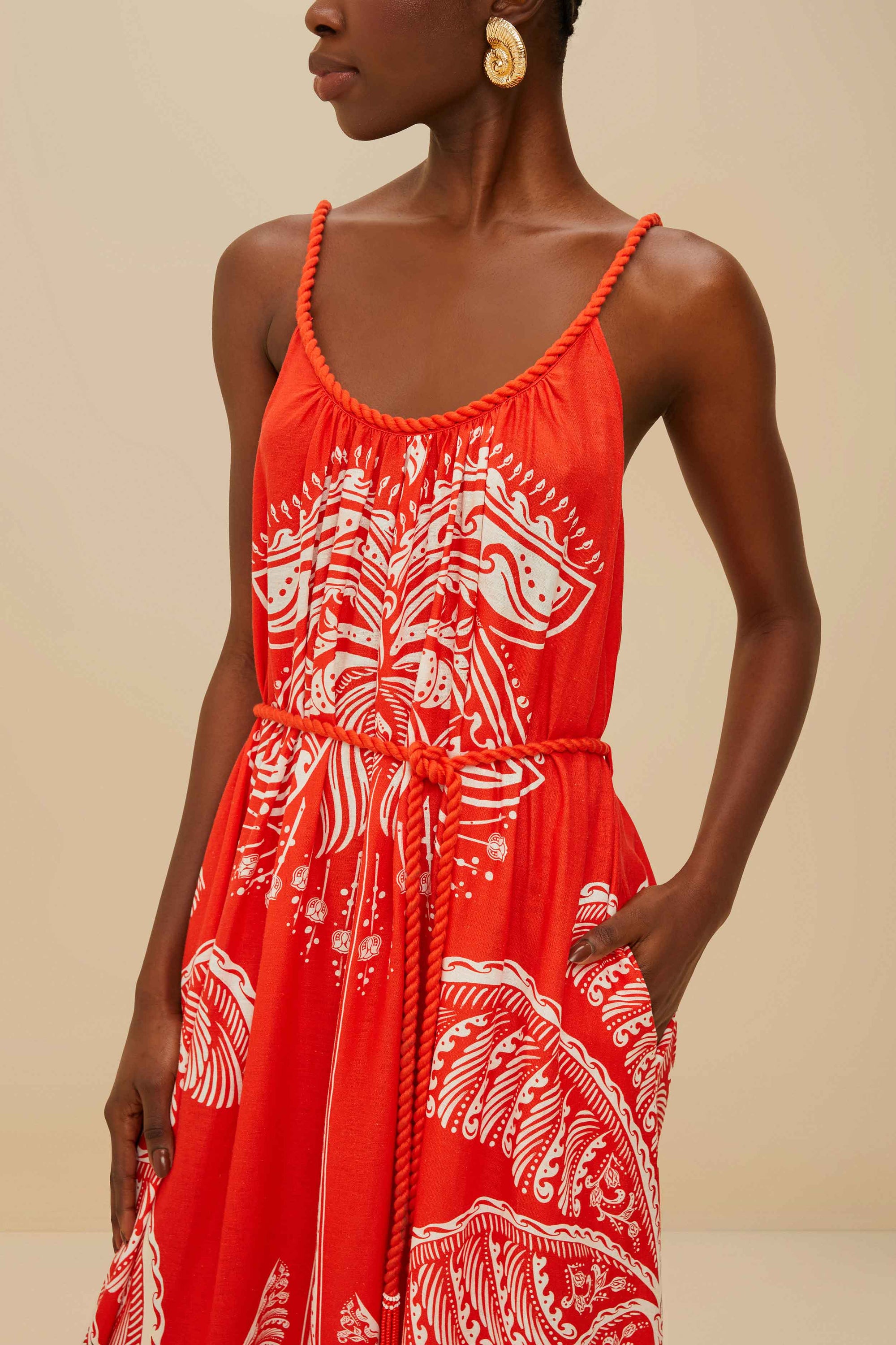 Majestic Coconut Tree long dress in linen - Red