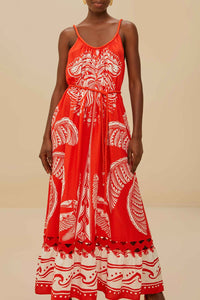 Majestic Coconut Tree long dress in linen - Red