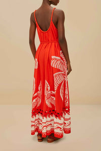 Majestic Coconut Tree long dress in linen - Red