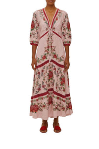 Robe longue Flower Tapestry en lin - Rose
