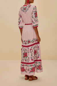 Robe longue Flower Tapestry en lin - Rose