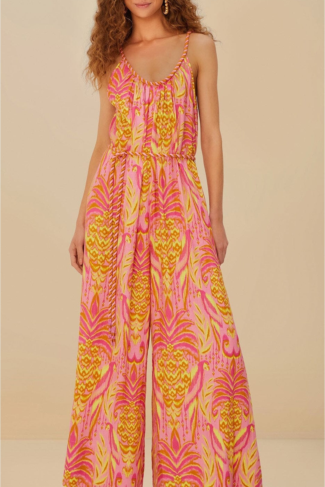 Pineapple Tapestry jumpsuit in linen - Pink