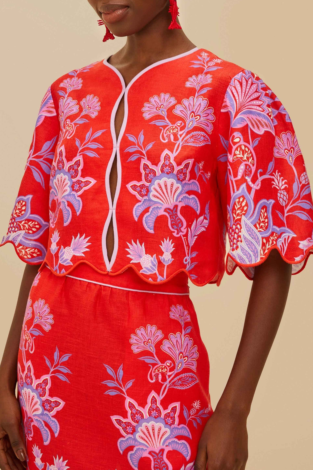 Blouse Porcelain Garden in linen - Red