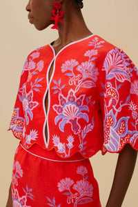 Blouse Porcelain Garden in linen - Red