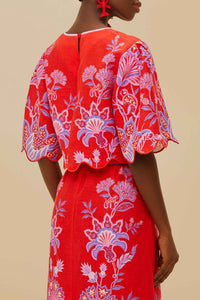 Blouse Porcelain Garden in linen - Red