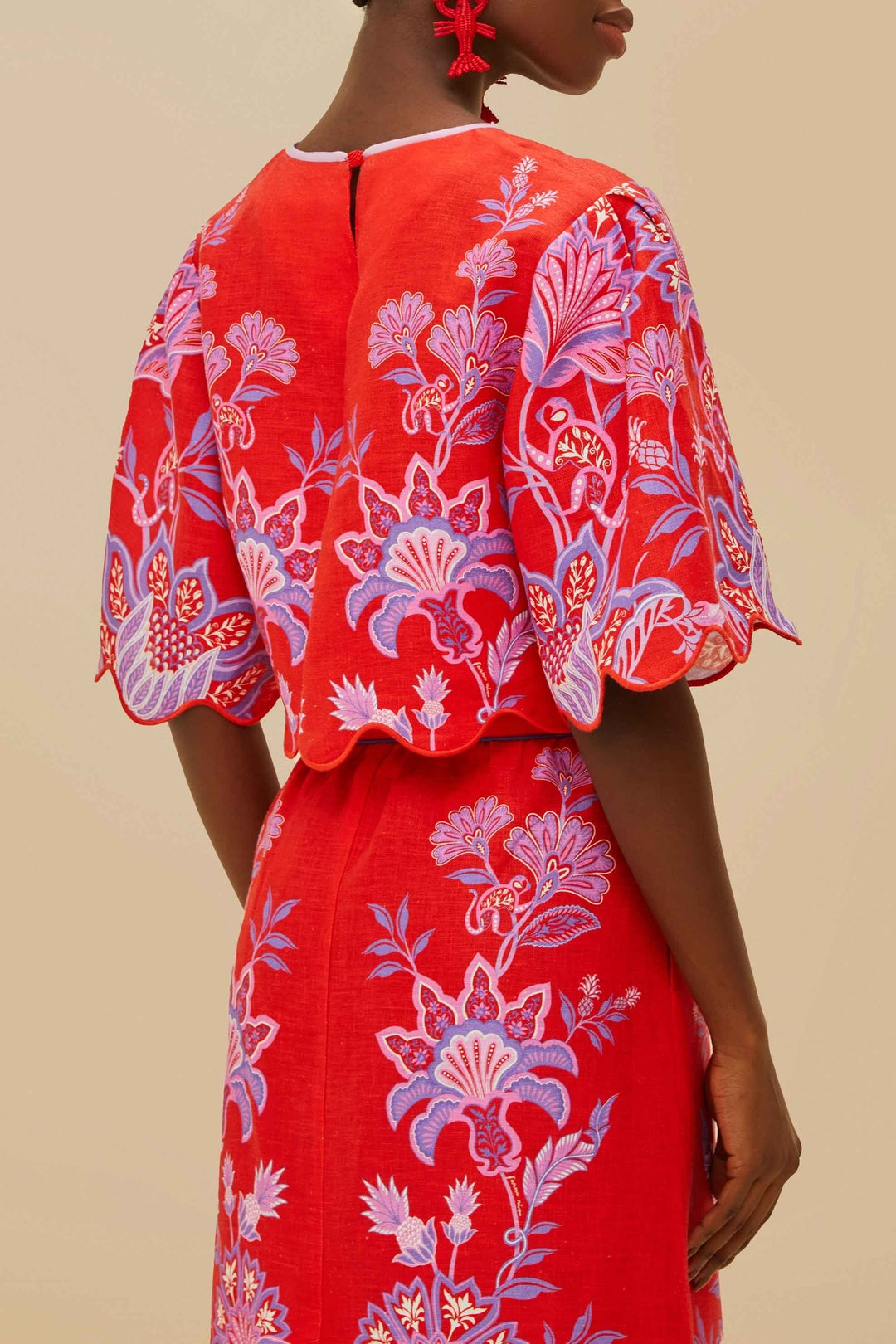 Blouse Porcelain Garden in linen - Red