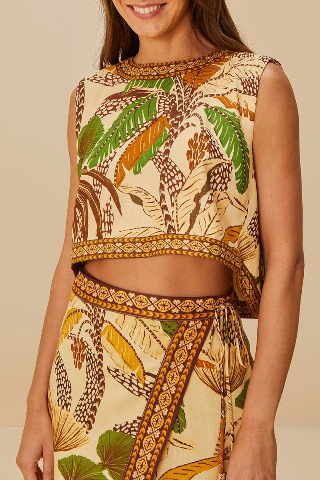 Blouse Foliage Sketch Sand en lin - Jaune