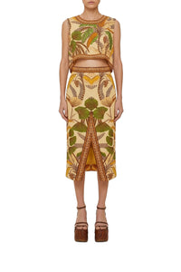 Foliage Sketch Sand Jupe - Foliage Sketch Sand