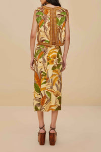 Jupe midi Foliage Sketch Sand en lin - Beige