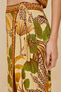 Jupe midi Foliage Sketch Sand en lin - Beige