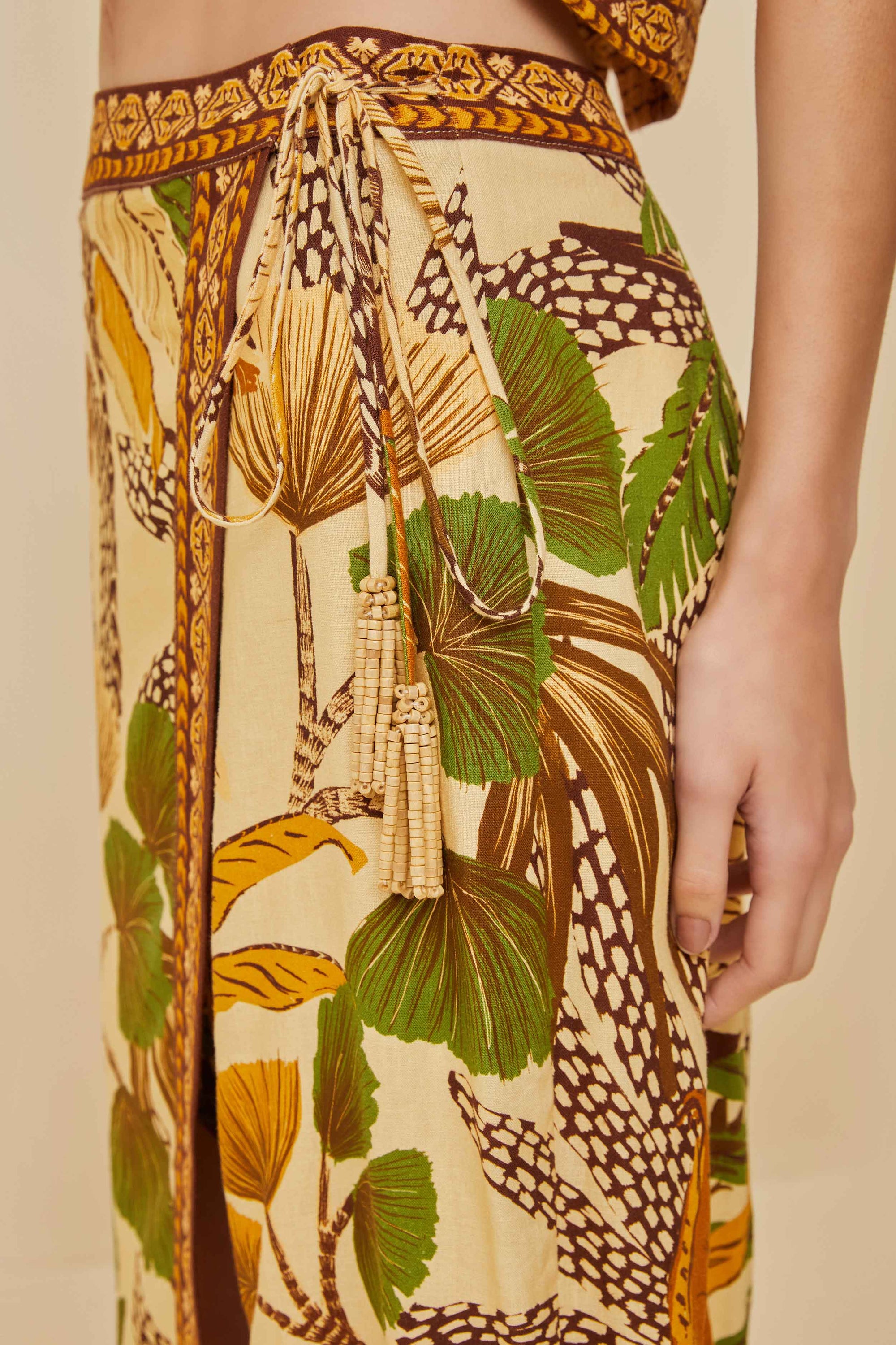 Jupe midi Foliage Sketch Sand en lin - Beige