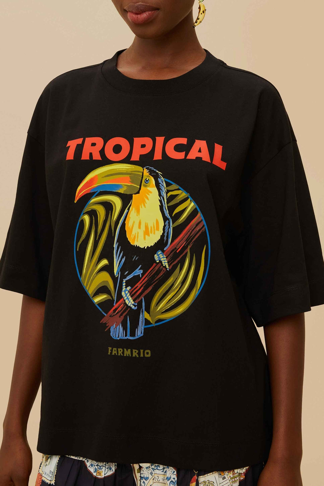 T-shirt Tropical Over en coton - Noir