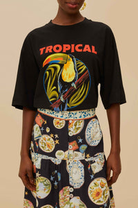 T-shirt Tropical Over en coton - Noir