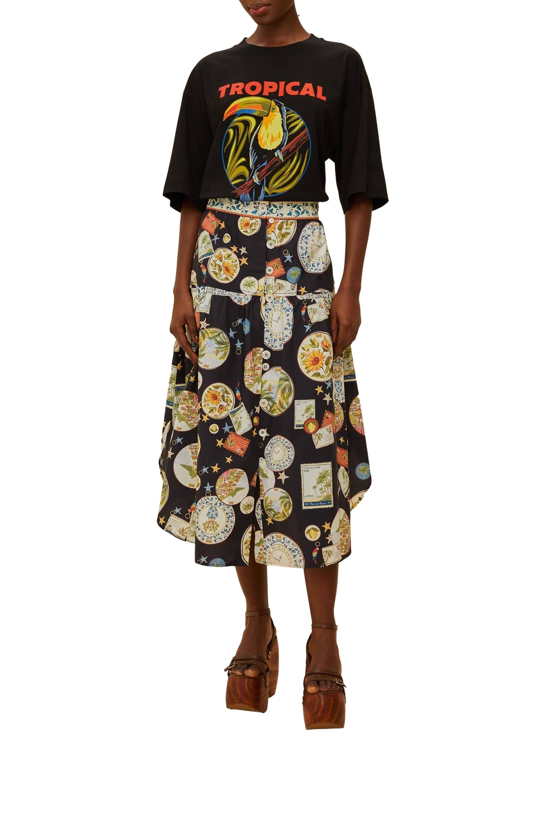 T-shirt Tropical Over en coton - Noir
