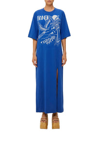 Rio Pleat maxi dress with slit - Blue