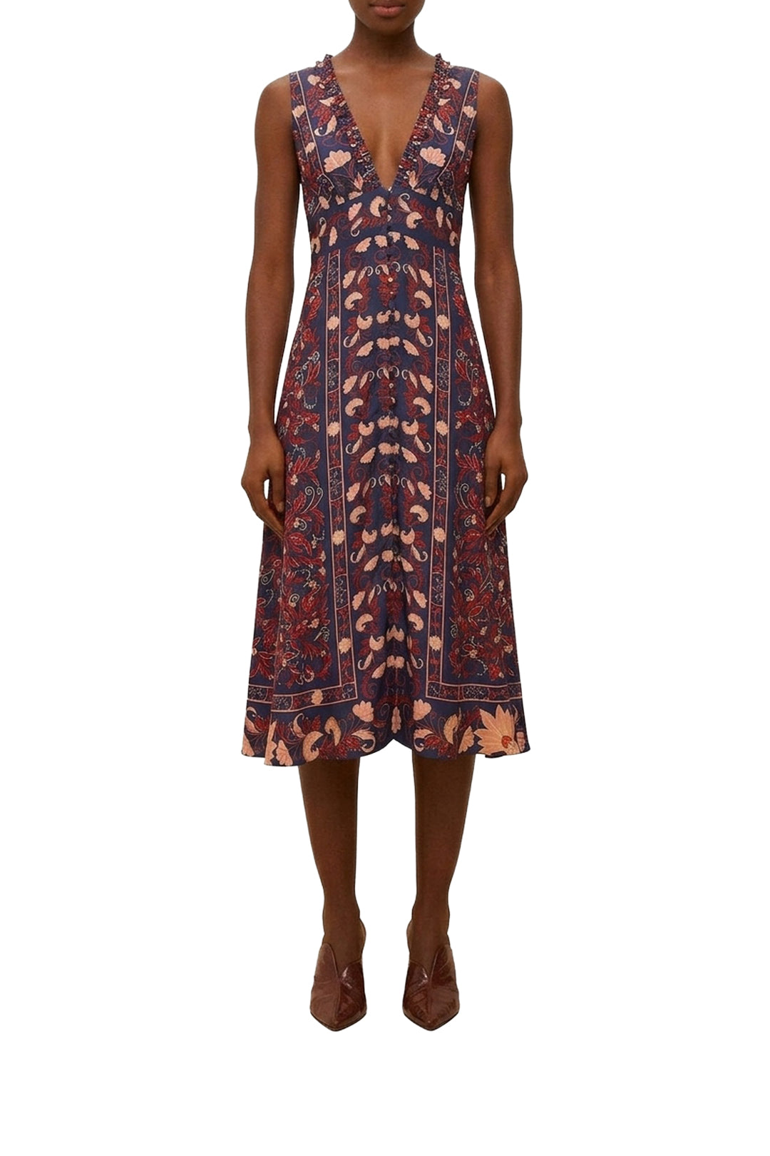 Robe midi Boho Floral en foulard - Bleu