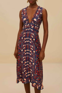 Robe midi Boho Floral en foulard - Bleu
