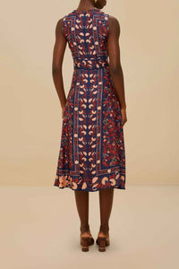 Robe midi Boho Floral en foulard - Bleu