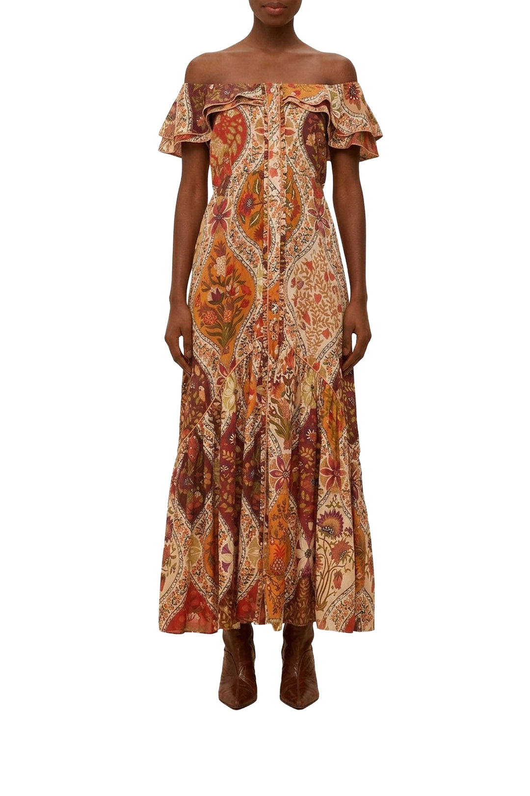 Robe longue épaules dénudées - Beige
