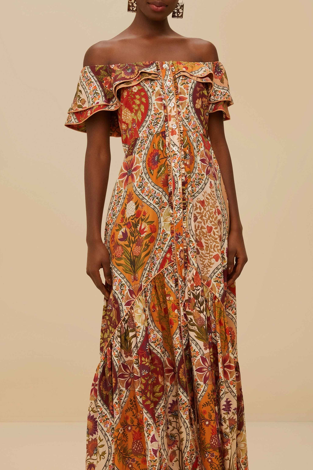 Robe longue épaules dénudées - Beige