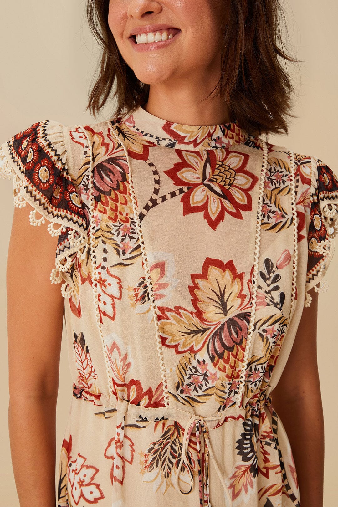 Aura Floral short dress - Beige