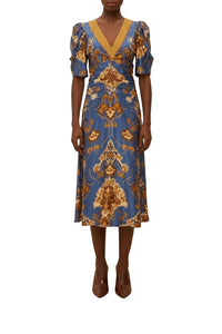 Robe midi Ornament Floral - Bleu