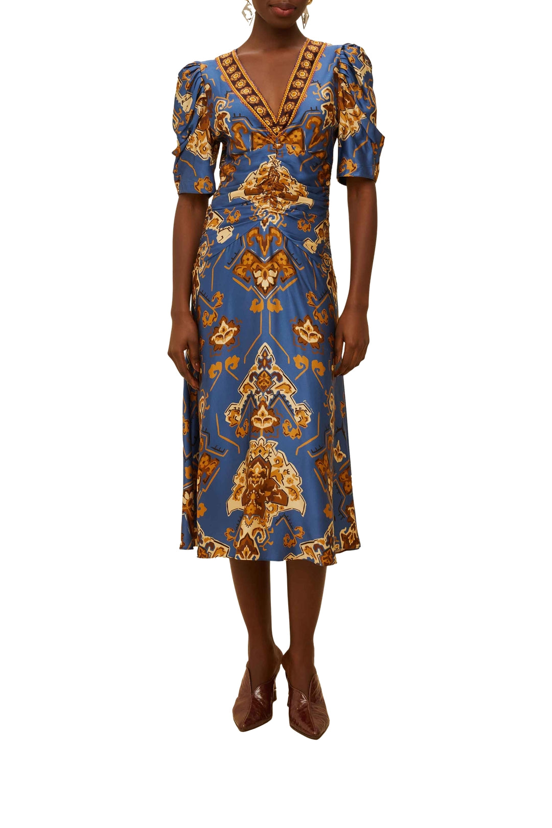 Robe midi Ornament Floral - Bleu