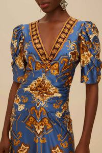 Robe midi Ornament Floral - Bleu