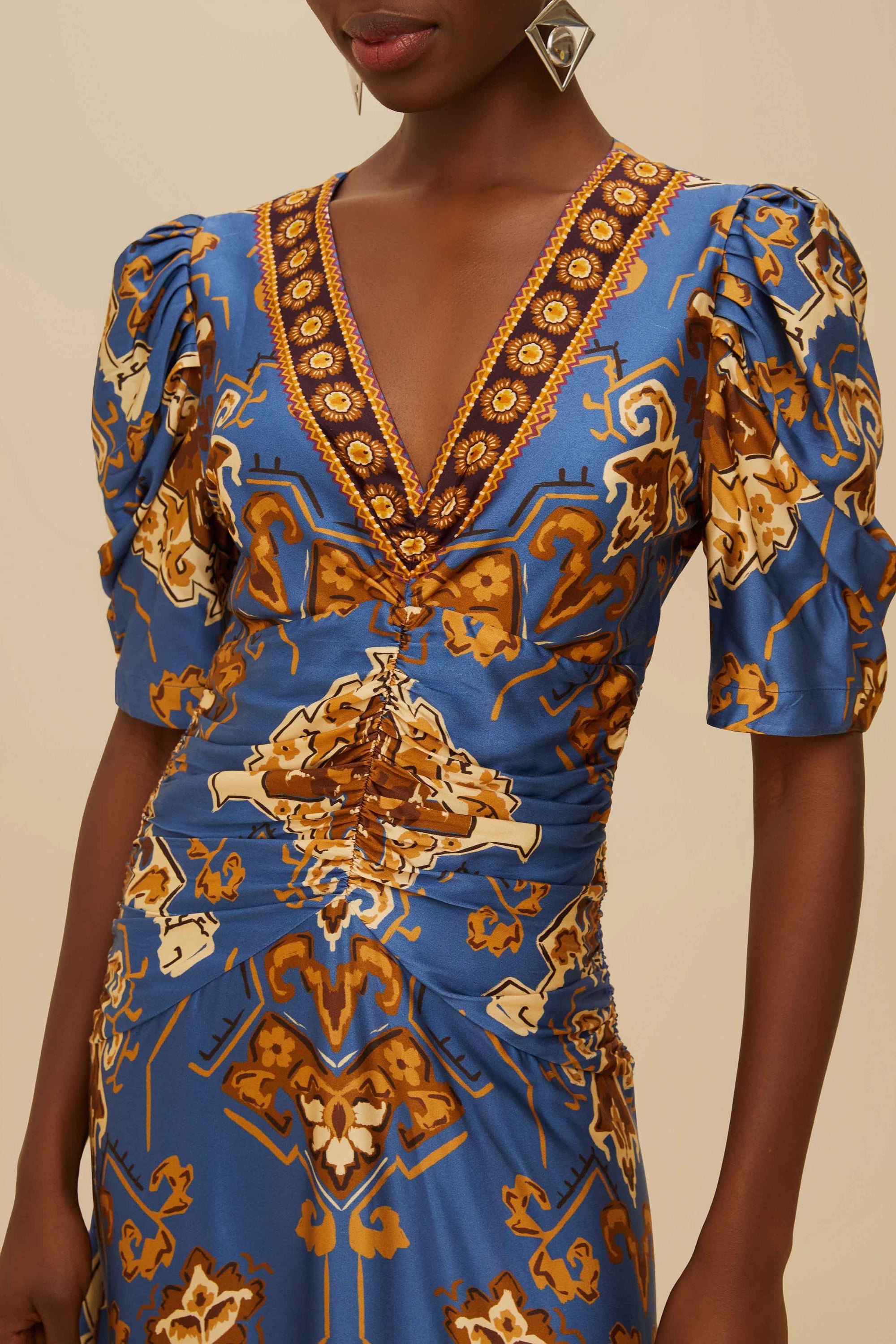 Robe midi Ornament Floral - Bleu